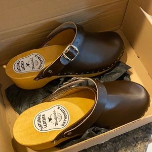 Brand New Brown Leather Clogs
